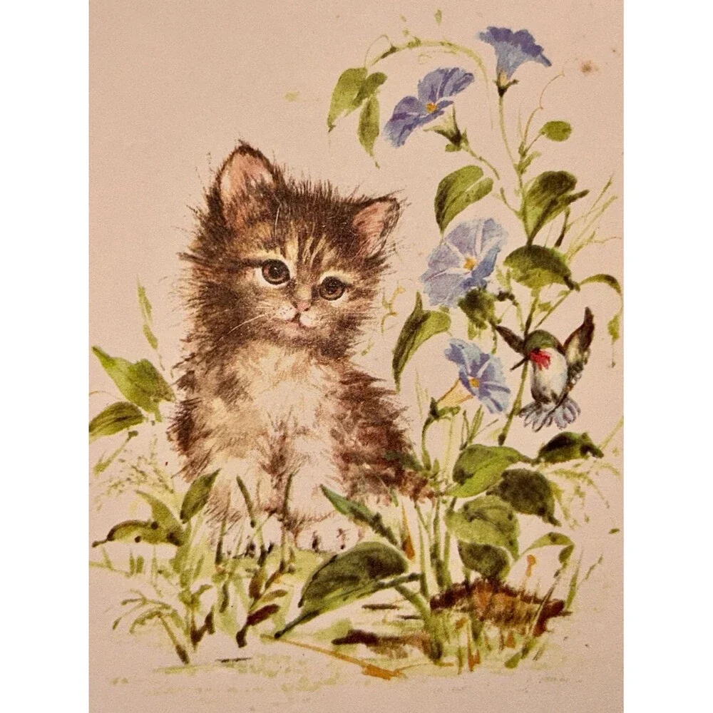 Vintage Stationary Kitten Cat Illustration Note Cards - Envelope 22 Count NOS